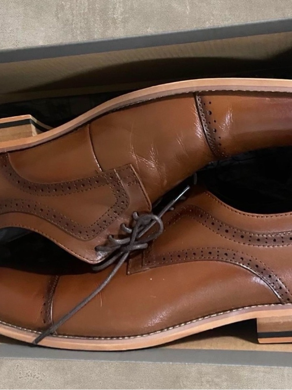 Stacy Adams Cognac Brown Leather Wingtip Oxfords